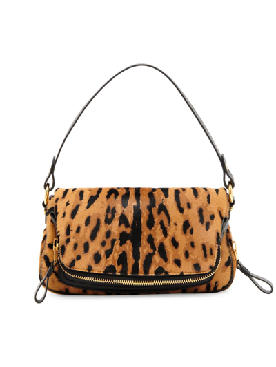 Shop Tom Ford Women's Leopard Calf Hair Shoulder Bag In Black