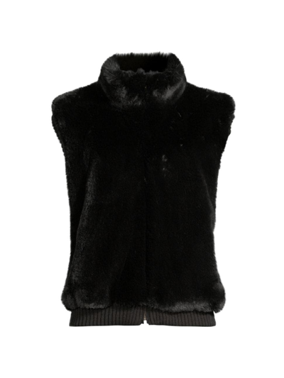 Shop Surell Women's Faux Rex Rabbit Vest In Black