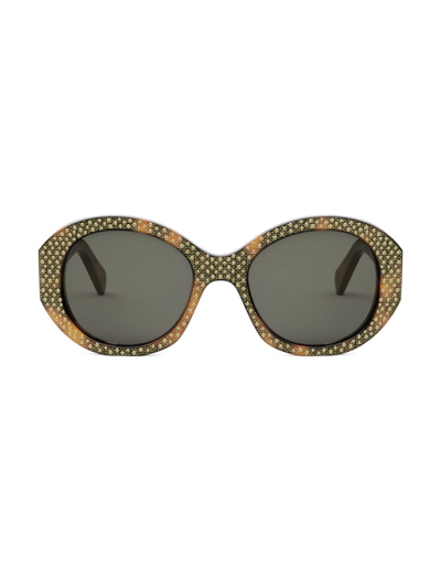 Shop Celine Women's 53mm Crystal-embellished Round Sunglasses In Blonde Havana