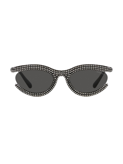 Shop Swarovski Women's Crystal 54mm Oval Sunglasses In Black