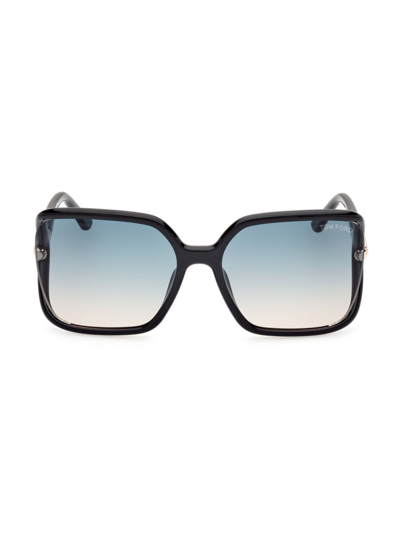 Shop Tom Ford Women's Solange-02 60mm Square Sunglasses In Shiny Black Turquoise