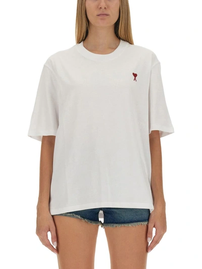 Shop Ami Alexandre Mattiussi Ami Paris T-shirt With Logo Embroidery Unisex In White