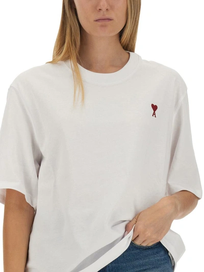 Shop Ami Alexandre Mattiussi Ami Paris T-shirt With Logo Embroidery Unisex In White