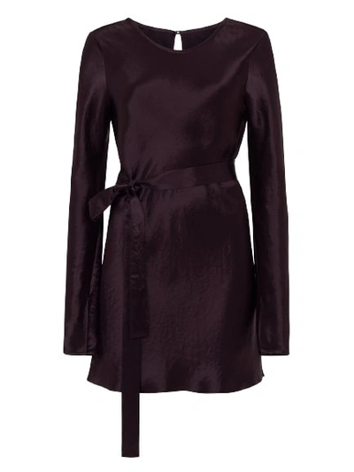 Shop Serena Bute Satin Long Sleeve Mini Dress - Maroon In Black