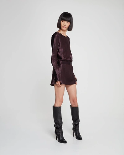 Shop Serena Bute Satin Long Sleeve Mini Dress - Maroon In Black