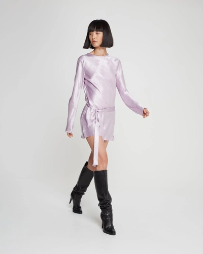 Shop Serena Bute Satin Long Sleeve Mini Dress - Soft Lilac In White