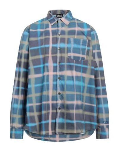 Shop Diesel Man Shirt Slate Blue Size 46 Cotton