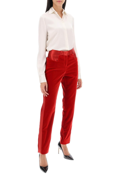 Shop Tom Ford Velvet Pants With Satin Bands In Red