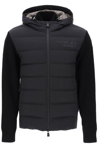 Shop Moncler Hooded Hybrid Cardigan In Black