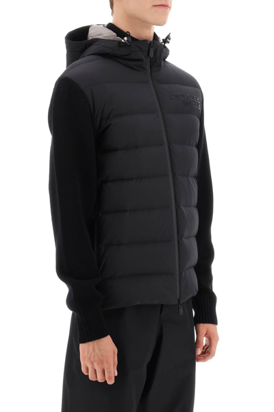 Shop Moncler Hooded Hybrid Cardigan In Black
