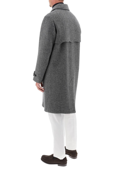 Shop Baracuta Paul Car Coat In Herringbone Wool In Grey