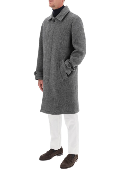 Shop Baracuta Paul Car Coat In Herringbone Wool In Grey