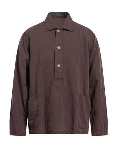 Shop Hand Picked Man Shirt Dark Brown Size L Cotton, Linen