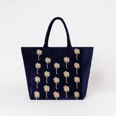 Shop Elizabeth Scarlett Gold Palm Tote Bag In Blue