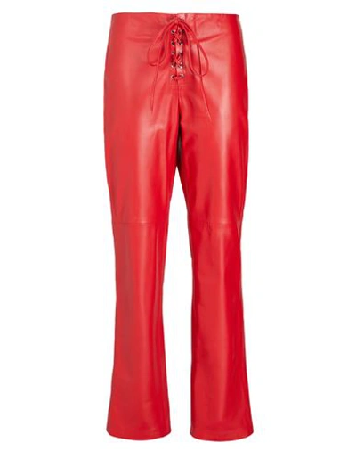 Shop 8 By Yoox Leather Lace-up Pants Woman Pants Tomato Red Size 12 Lambskin