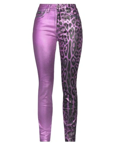 Shop Dolce & Gabbana Woman Pants Purple Size 10 Cotton, Elastane