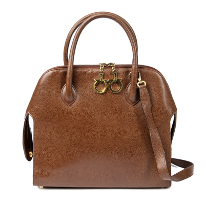 Shop Ferragamo Gancini Shoulder Tote In Brown