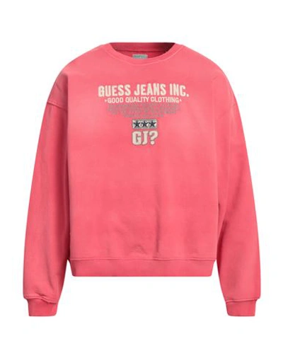 Shop Guess Man Sweatshirt Coral Size Xs Cotton In Red
