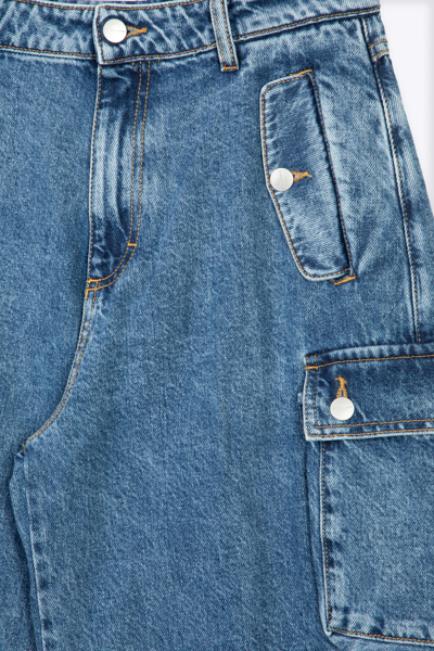 Shop Icon Denim Woman Jeans Light Blue Denim Baggy Cargo Pant - Rosalia In Denim Blu