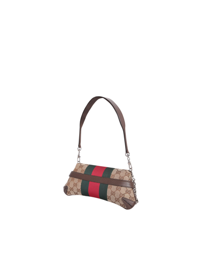 Shop Gucci Horsebit Chain Small Shoulder Bag In Beige