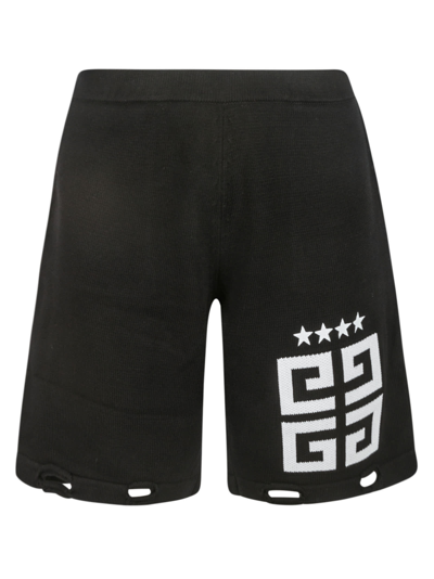 Shop Givenchy Embroidered Knit Shorts In Black/white