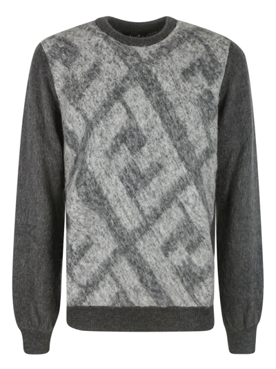 Shop Fendi Macro Ff Sweater In Peltro/flannel