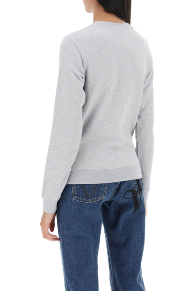 Shop Maison Kitsuné Crew-neck Sweatshirt With Logo Lettering In Light Grey Melange (grey)