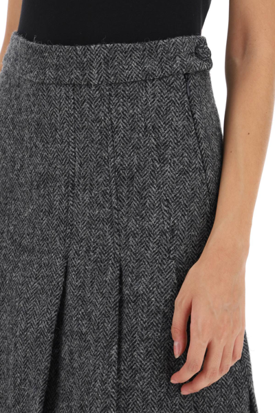 Shop Saks Potts Nicoline A-line Skirt In Herringbone Wool In Herringbone Grey (grey)