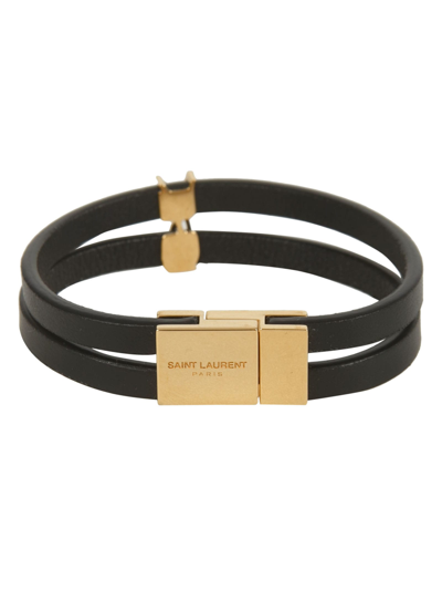 Shop Saint Laurent Ysl Double Bracelet In Black