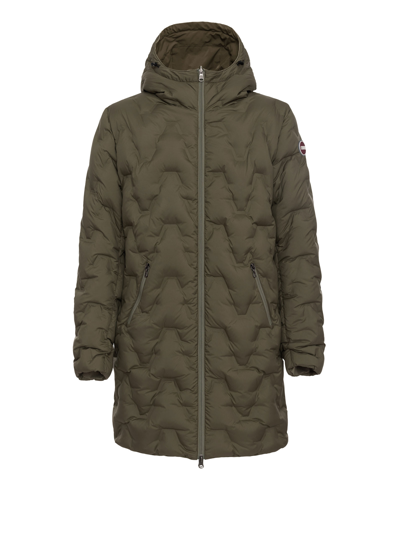 Shop Colmar Long Green Reversible Down Jacket With Zip And Hood In Militare