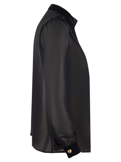 Shop Elisabetta Franchi Viscose Shirt With Velvet Plastron In Black