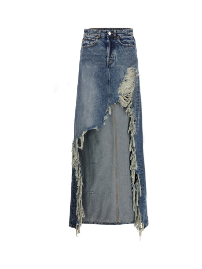 Shop Vetements Midi Denim Skirt In Light Blue
