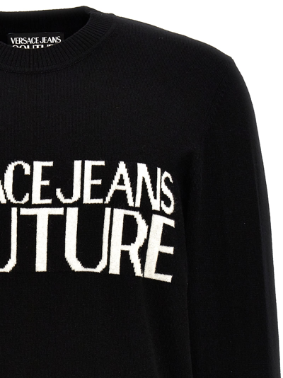 Shop Versace Jeans Couture Logo Intarsia Sweater In Black