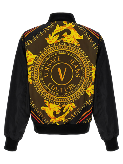 Shop Versace Jeans Couture Logo Print Bomber Jacket In Black