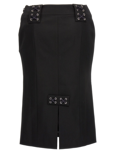 Alessandra Rich Lace-up Skirt With Fitted Silhouette And Slits In Black
