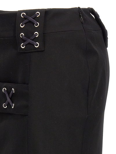 Alessandra Rich Lace-up Skirt With Fitted Silhouette And Slits In Black