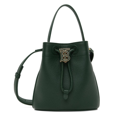 Shop Burberry Ladies Vine Grainy Leather Mini Tb Bucket Bag