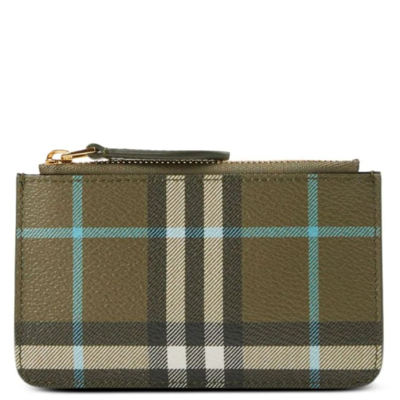 Shop Burberry Olive Green Chain-detailing Check-pattern Wallet