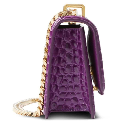 Shop Burberry Mini Tb-plaque Leather Crossbody Bag In Violet Purple