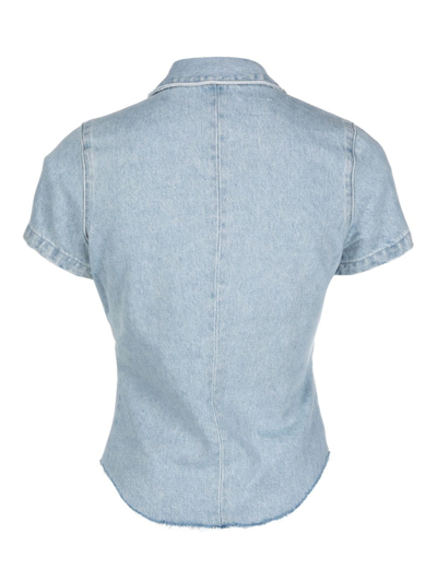 Shop Erl Logo Shirt Woman Blue In Cotton