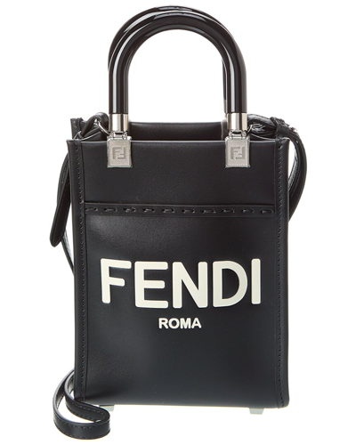 Shop Fendi Sunshine Mini Leather Tote In Black