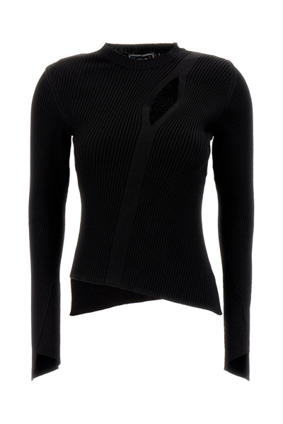 Shop Versace Asymmetric Knitted Jumper In Black