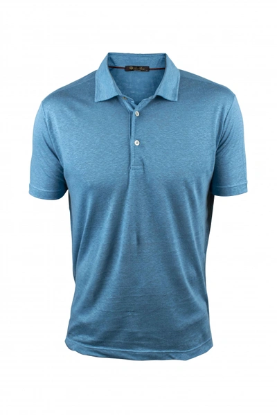Shop Loro Piana Luxury Polo Shirt For Men    Linen Peacock Blue Polo Shirt