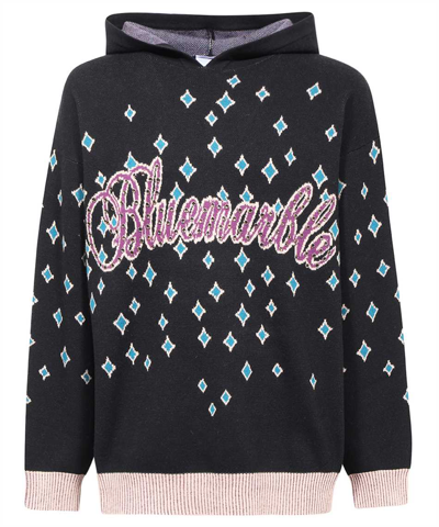 Shop Bluemarble Jacquard Rhinestoned Hooded Knit In Black