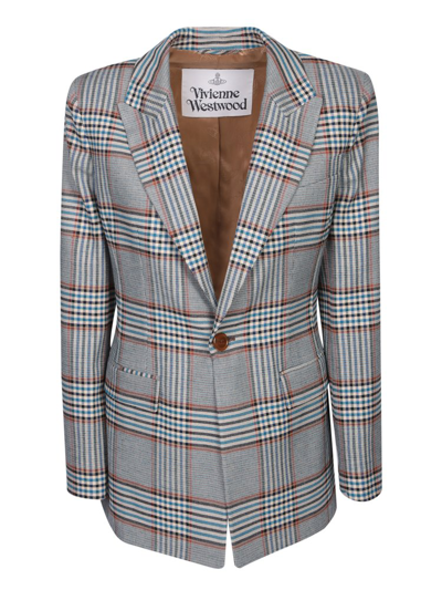 Shop Vivienne Westwood Single Breasted Checked Blazer In Blue