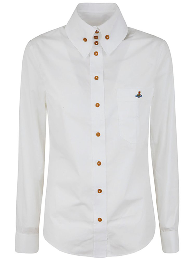 Shop Vivienne Westwood Logo Embroidered Buttoned Shirt In White