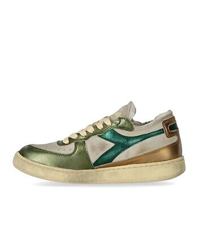 Pre-owned Diadora Heritage Mi Basket Row Cut Metal Pigskin Beige Grün Sneaker Damen