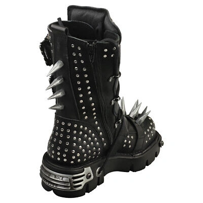 Pre-owned New Rock Rock Boot Metallic M-1535-s1 Unisex Black Silver Stiefel Plattform