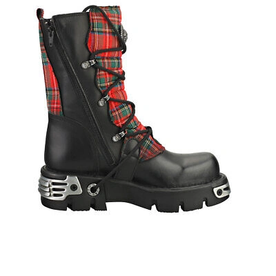 Pre-owned New Rock Rock Tartan Reactor Boots Unisex Tartan Black Stiefel Plattform