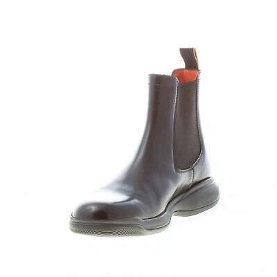 Pre-owned Santoni Herren Schue Schwarz Halbglanzende Leder Chelsea Boot Leichte Sohle